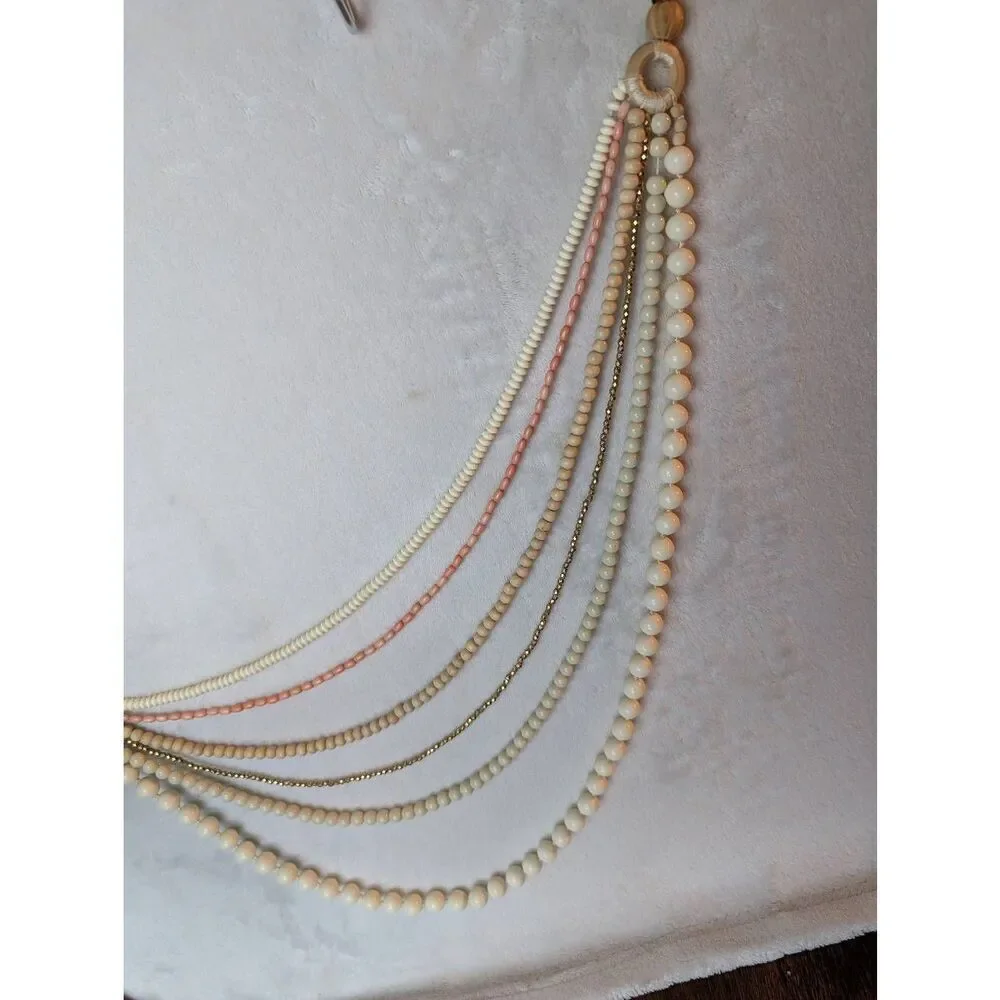 *Layered cream bead statement necklace - Picture 4 of 5
